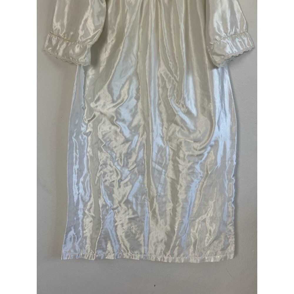 Sophia Morgan Vintage White Satin Nightgown Lace Embroidered Cottagecore Large - Picture 7 of 9
